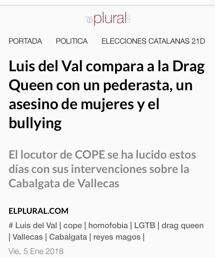 El problema no es que Luis del Val sea basura homófoba, sino la impunidad de la radio de la elite episcopal en el país de la ley mordaza y los tuiteros encarcelados. Niñ<a href="/s/">『S』</a> en riesgo de pobreza por la corrupción y el aparato de propaganda episcopal luchando para que no sean gays🙈