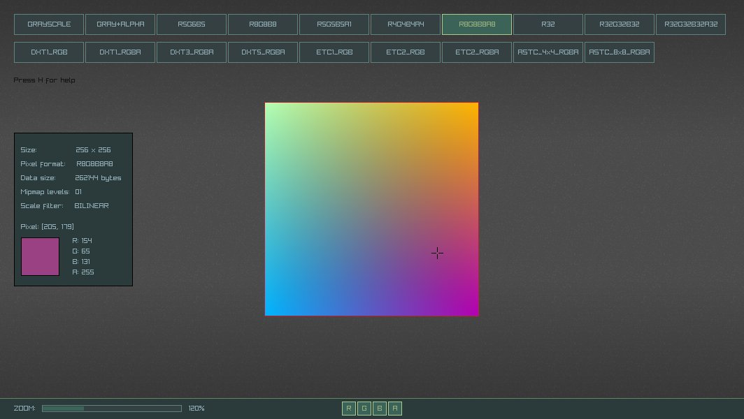 raysan5's tweet image. #rtexviewer, a small #raylib tool I&apos;ve been working on for some days to test #raygui #imgui library. Image viewer and formats converter... interesting facts: gui drawn in a single pass, executale &amp;lt;800 KB, no external resources, &amp;lt;24MB RAM memory usage... #gamedev #tools #codefun