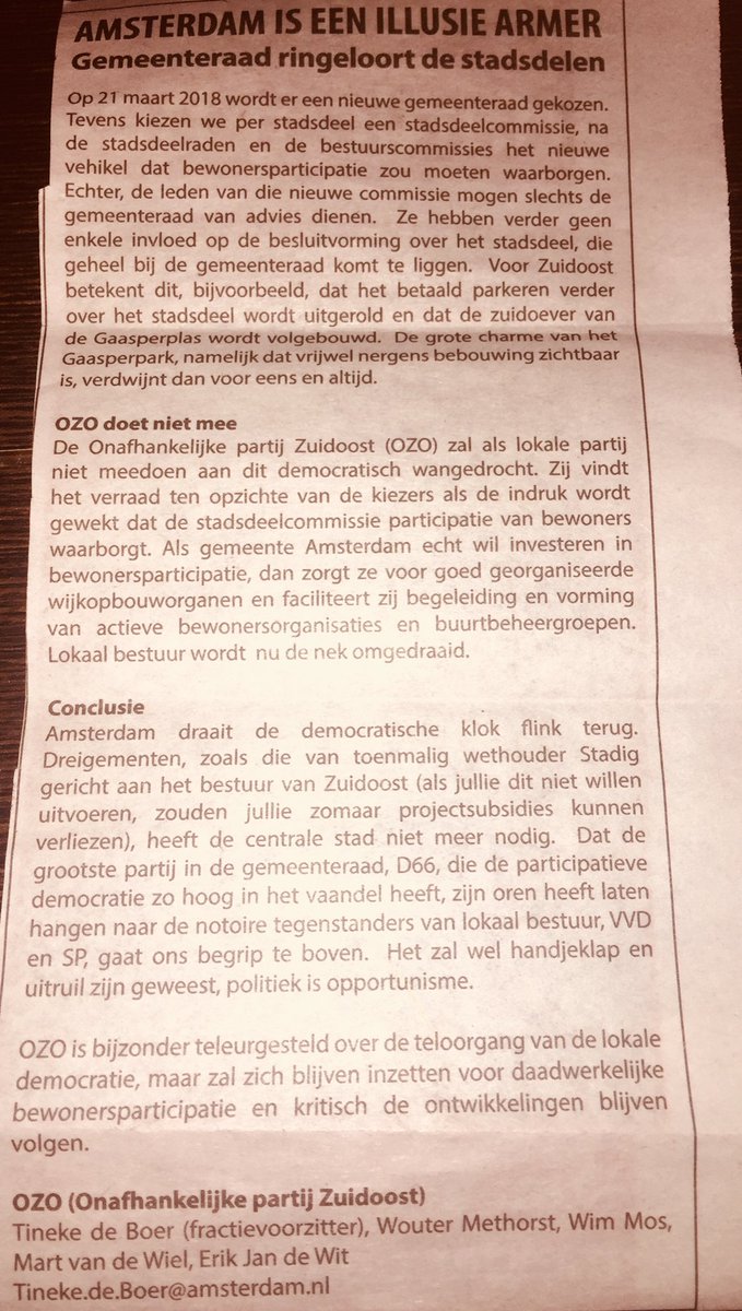 OZO zal niet deelnemen aan de verkiezingen in maart. Wij bedanken onze kiezers alvast en wensen iedereen nog alle goeds voor 2018