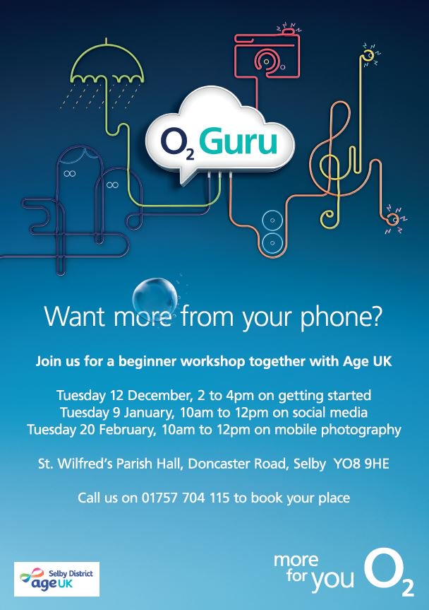 Make it your New Years resolution to brush up on your tech this year! Join us for a free social media workshop with <a href="/AgeUKSelby/">AgeUK Selby District</a>! #O2Guru #O2Selby