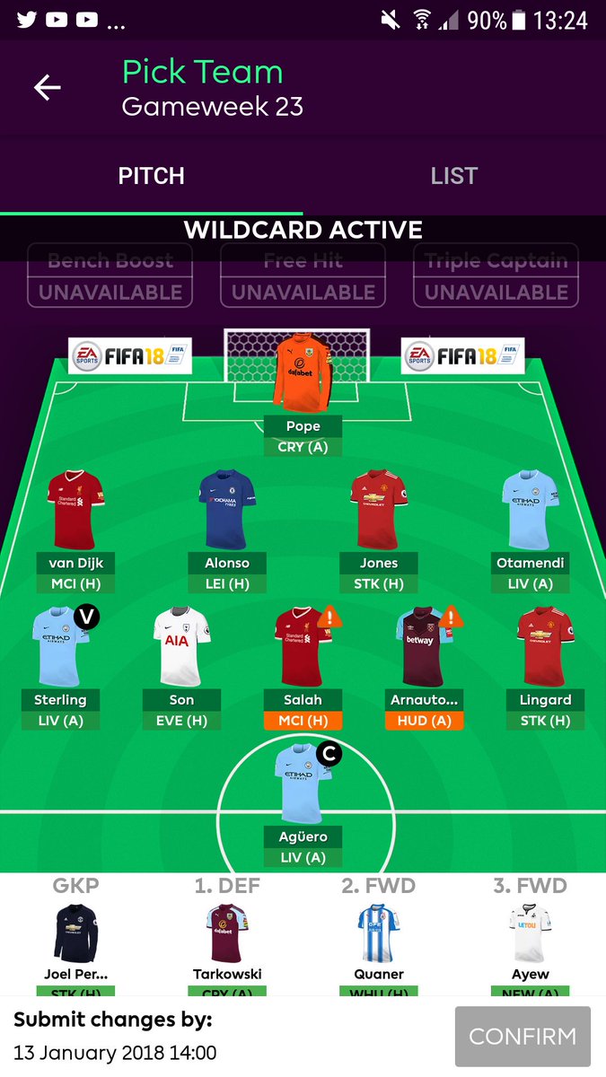 FPLAnalyst's tweet photo. Playing my 2nd wildcard already, need to get this team back on track after a few terrible weeks #FPL https://t.co/wt4ClbEGLj