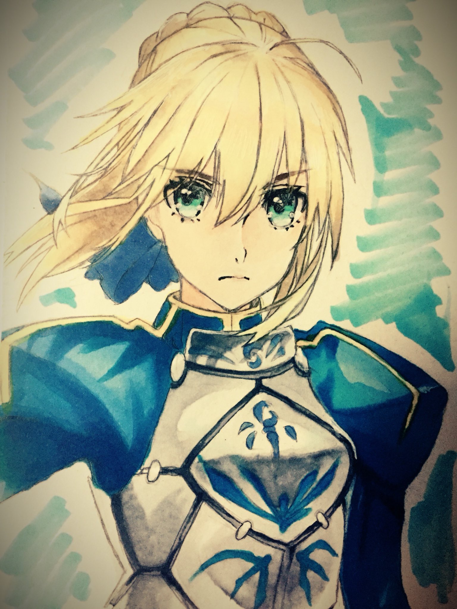 すずめ はーい 描きました Fate の セイバー を 模写 しました 背景の手抜きは気にしちゃダメよ W W ｷﾞｬｱｱｱｱｱｱｱ イラスト コピック アナログ絵 T Co Paecepohns Twitter