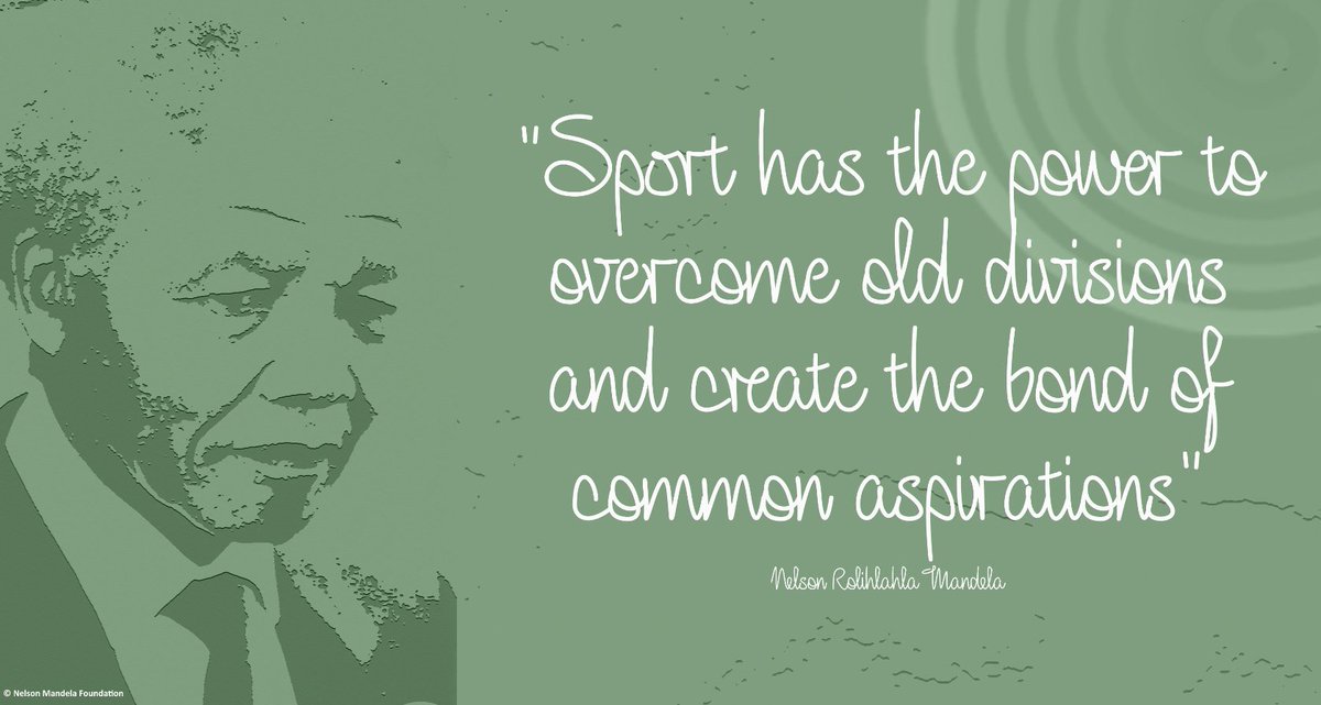 NelsonMandela's tweet photo. "Sport has the power to overcome old divisions and create the bond of common aspirations" #NelsonMandela #LivingTheLegacy https://t.co/FyNTlbAgLj
