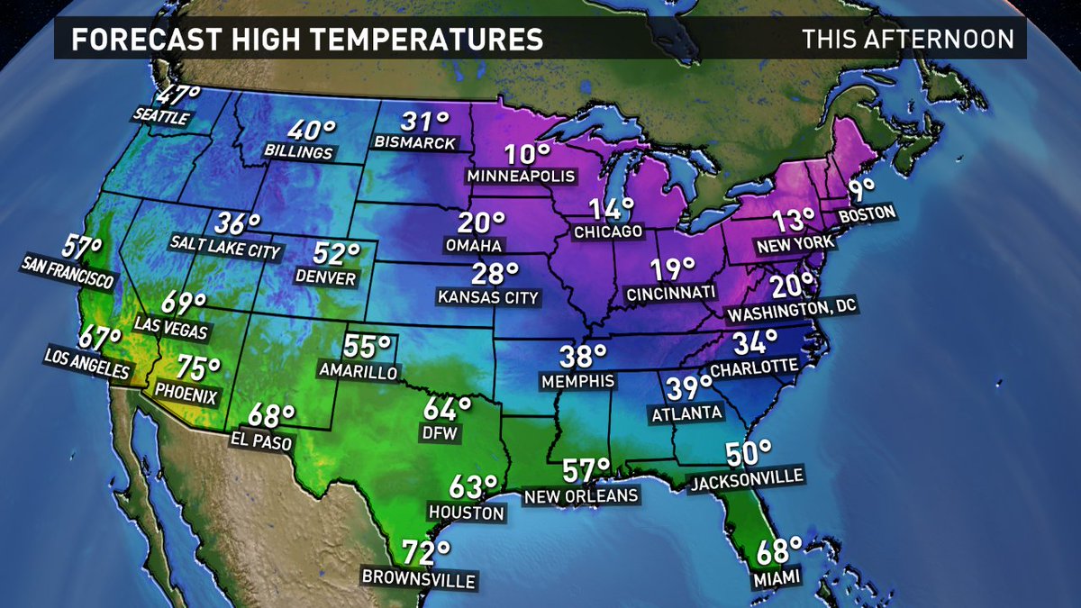 wfaaweather's tweet photo. Who loves Texas!? We'll be in the 60s this afternoon while a good part of the country is still locked in the deep freeze. #wfaaweather https://t.co/AwcOjlGTTq
