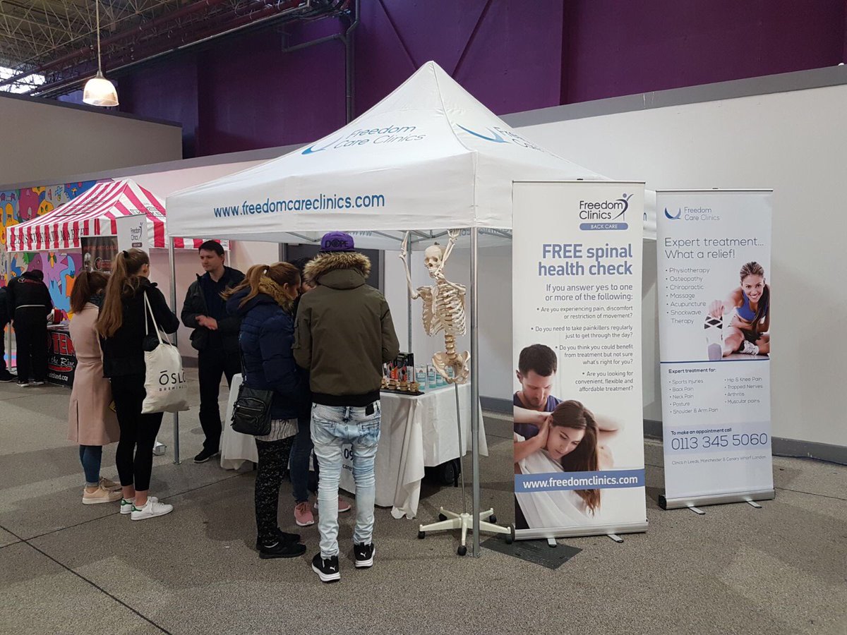 FreedomClinics's tweet photo. Freedom event at #leeds Kirkgate market. Officially the Number 1 team for musculoskeletal treatment in Leeds. (According to us). #BackPain #posture https://t.co/XtrwTU0uIY