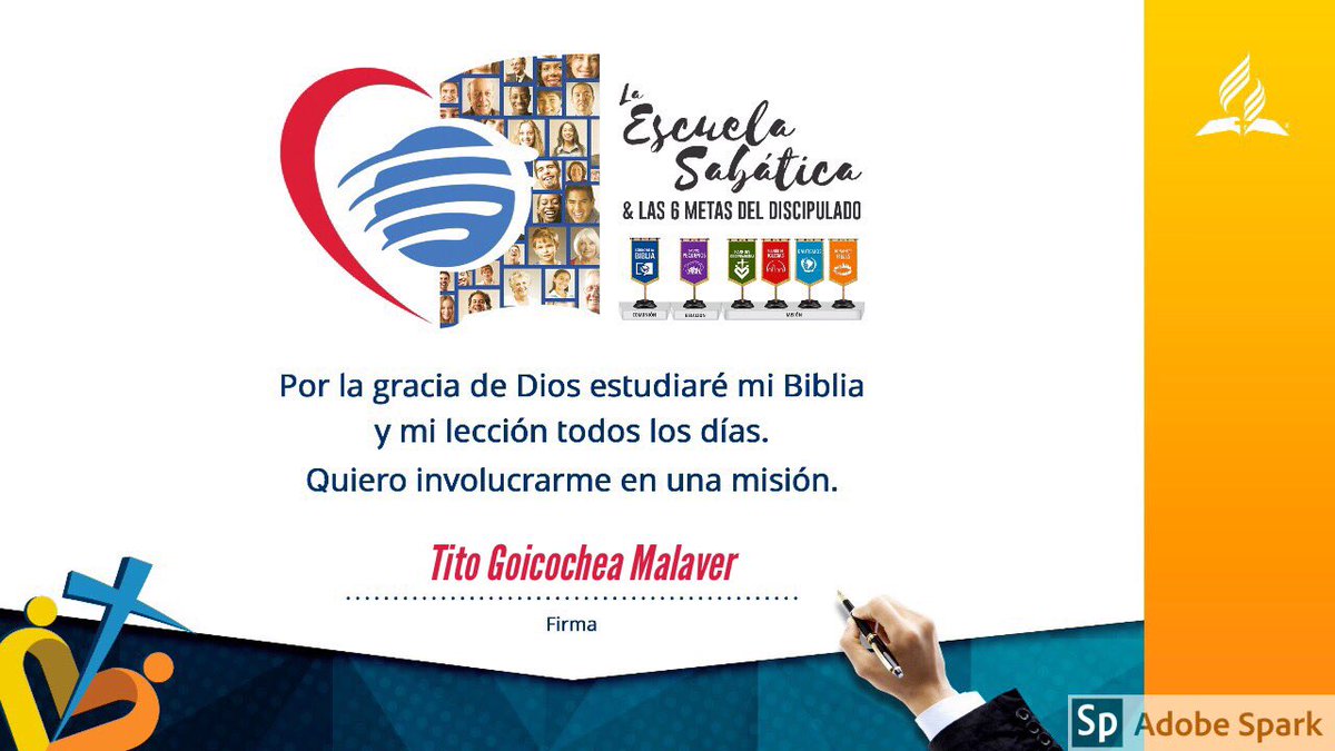 titogoicocheam's tweet photo. Mi compromiso con Dios es que todos los días del 2018, mi familia y yo estudiemos diariamente la Biblia a través de la lección de la #EscuelaSabatica. #MetasCRM https://t.co/Rms18152Mt
