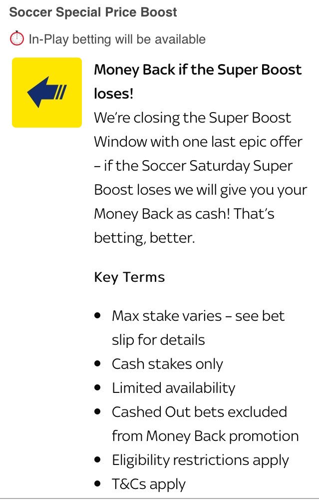 sportingedge365's tweet photo. Everyone on the money back skybet boost? https://t.co/S9gzPq3hBL