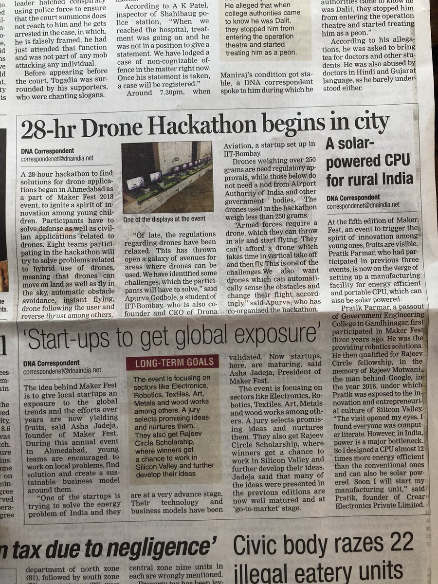 archanachaks's tweet photo. In today’s DNA Ahmedabad #MakerFest2018 @ashajadeja https://t.co/62b4ntQ8Bs