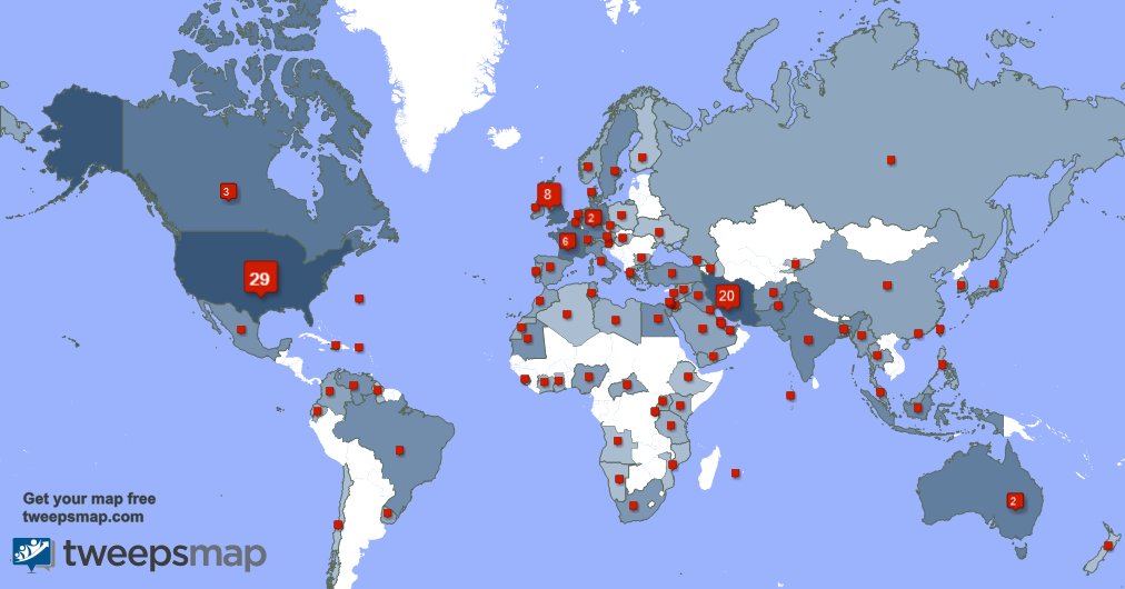 My followers live in USA (29%), Iran(20%)... Get your free map: tweepsmap.com/!ghazamfar