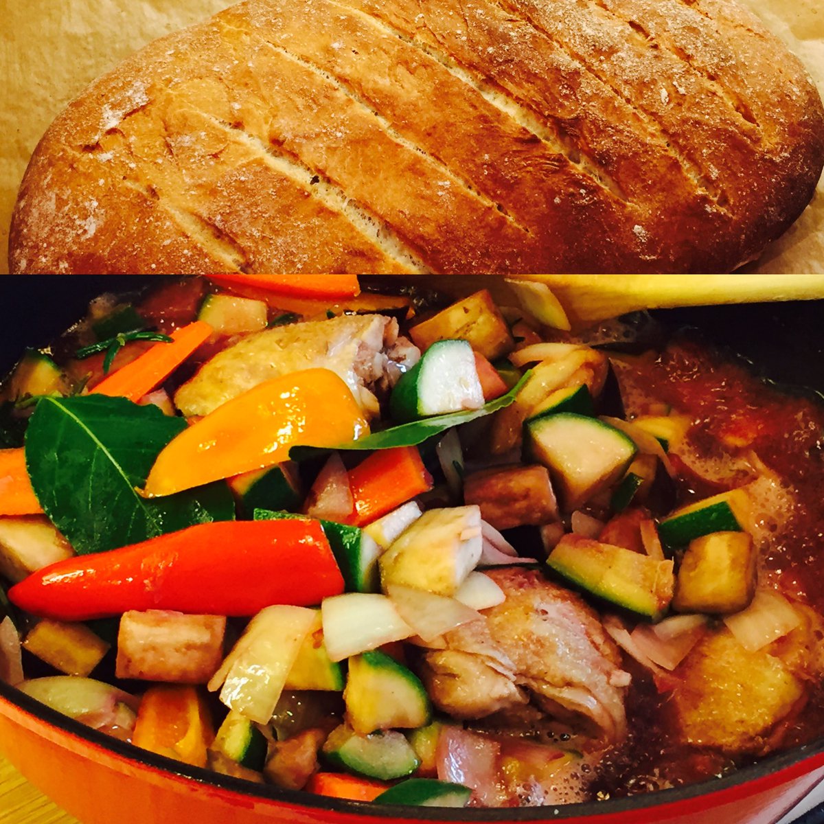 #chickentouile w freshly made bloomer 🍆🍞🍗