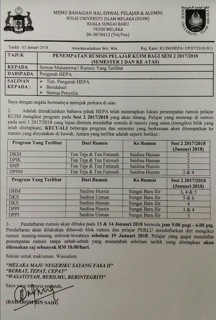 mppkuim's tweet photo. [MAKLUMAN PENETAPAN BAGI PENEMPATAN PELAJAR DI DALAM RUMSIS SESI II 2017/2018] https://t.co/fdojmCVbf8