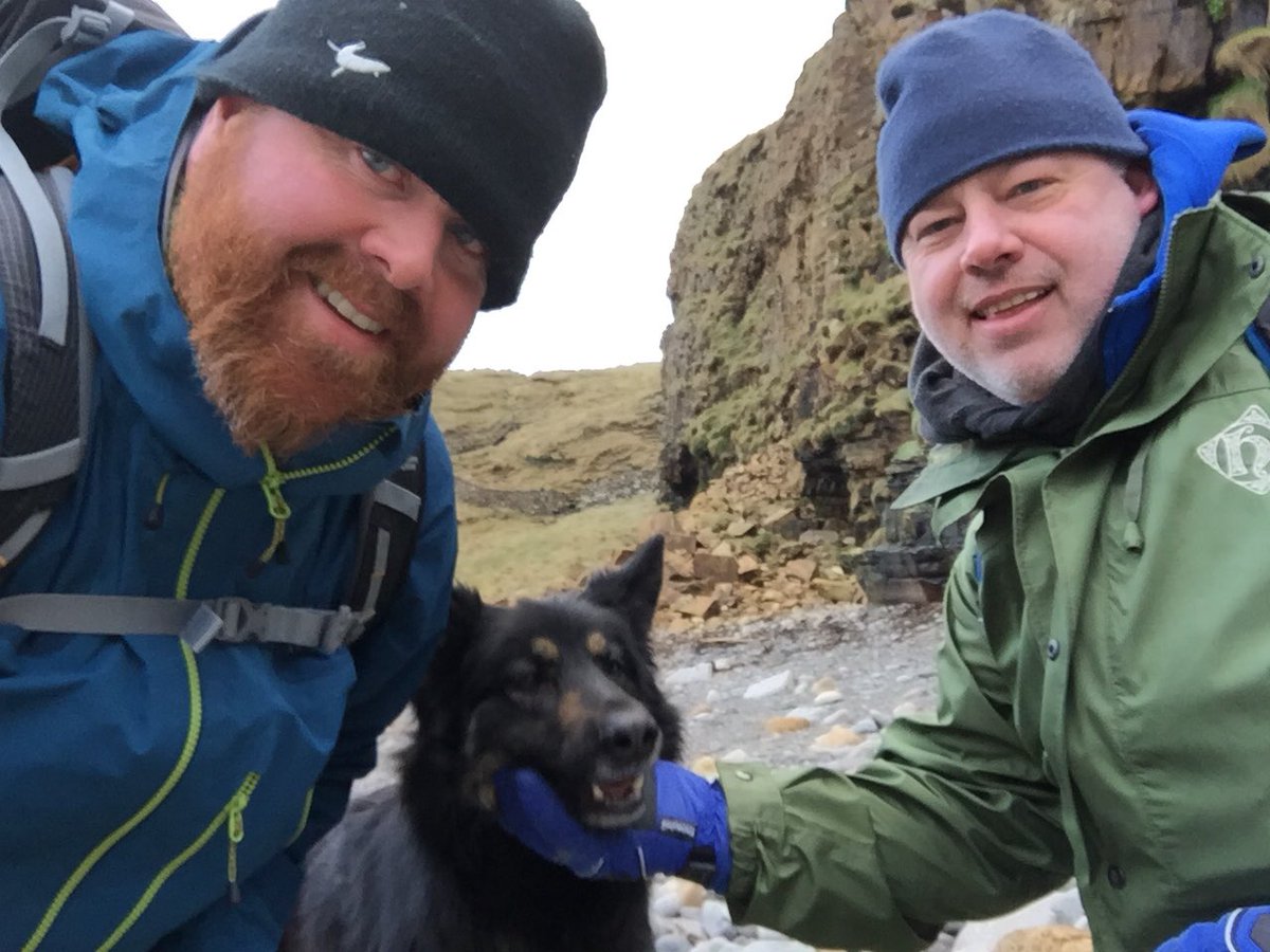 OrkneyUncovered's tweet photo. Leigh, Thor and Kinlay at the cliffs close to the Brough of Deerness today. The rock strata made the perfect shelf to cook our lunch.
#LeighandKinlay #OrkneyUncovered #ThortheDog https://t.co/AT6G7JFbaF
