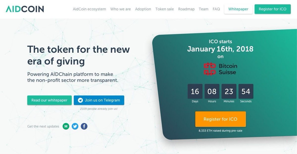 cryptotribes's tweet photo. THE COUNTDOWN TO THE #ICO HAS BEGUN 

10 days to go - January 16

Don't miss the chance to join the launch of #AidCoin, the token for the new era of #giving

Register NOW at https://t.co/0qqQXnADb5 

#blockchain #charity #tokensale https://t.co/MtfdpcyKk1