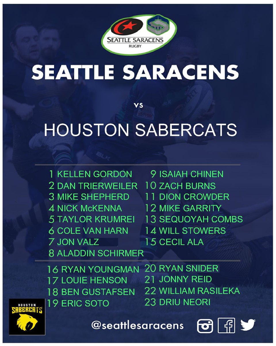 EarfulOfDirt's tweet image. Here are the rosters for tonight's game! Houston SaberCats vs Seattle Saracens at Constellation Field! Catch the action at the TuneIn app or tunein.com and look for the KTXF-db station at 6:45PM Central/7:45PM Eastern @Hou_Sabercats @SeattleSaracens @KTXFdbTheReel