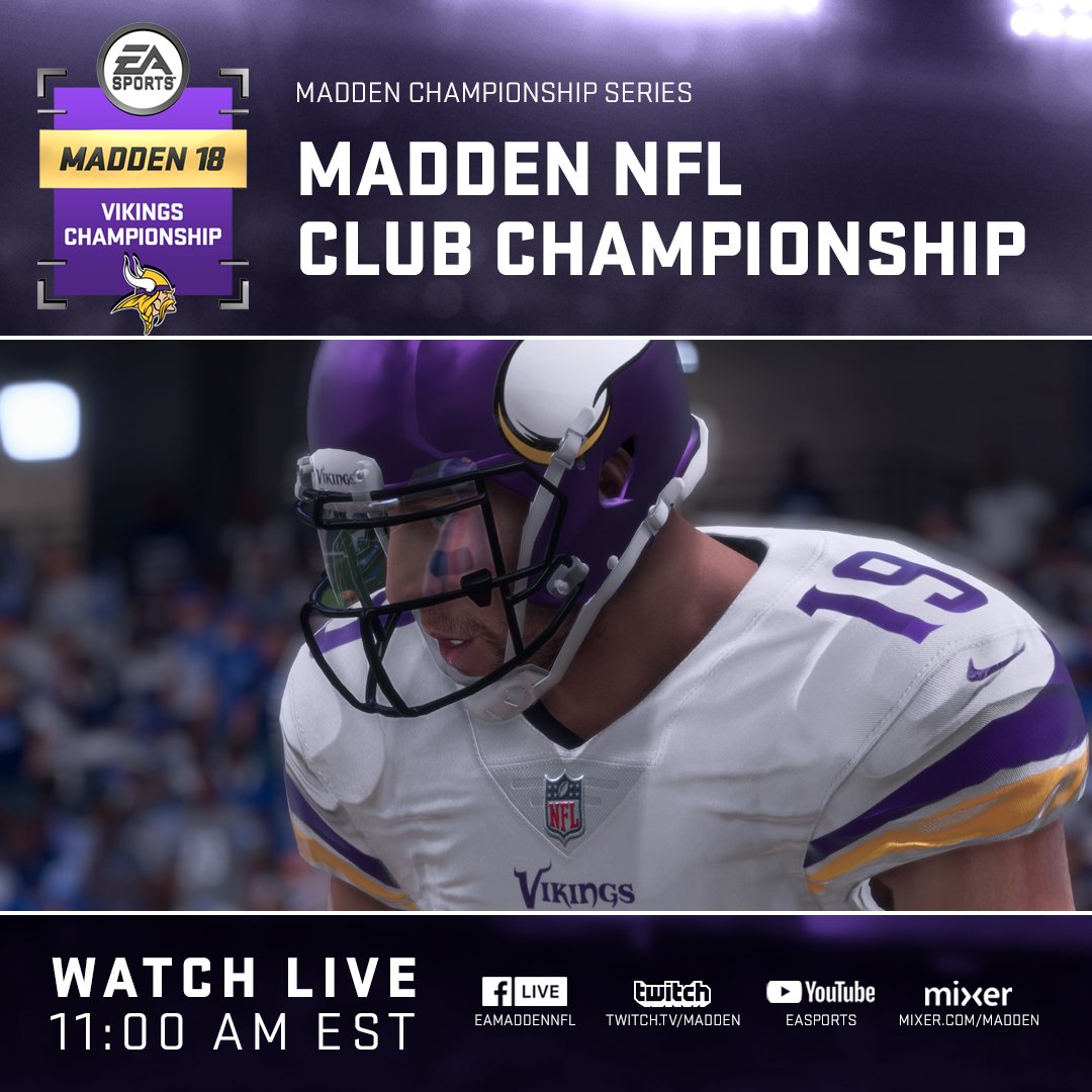 EAMaddenNFL's tweet photo. The Vikings Club Championship is LIVE from @mallofamerica 

Watch Now: https://t.co/B45GGW8X2x https://t.co/estW7Hg1xm