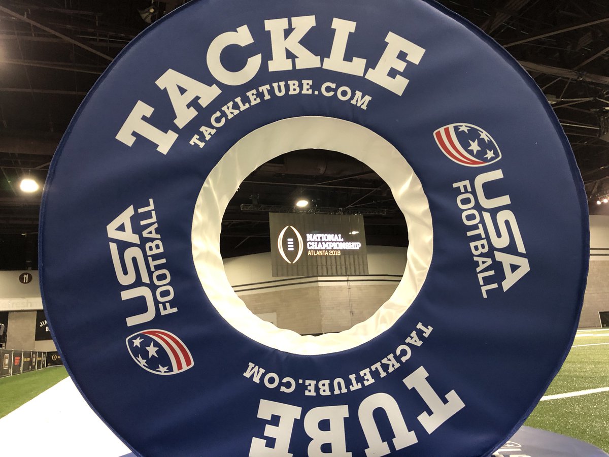 TackleTubeUSA's tweet photo. Setting up the kids clinic @usafootball at the national championship fan central #tackletubeusa https://t.co/fbsXIh7Adh