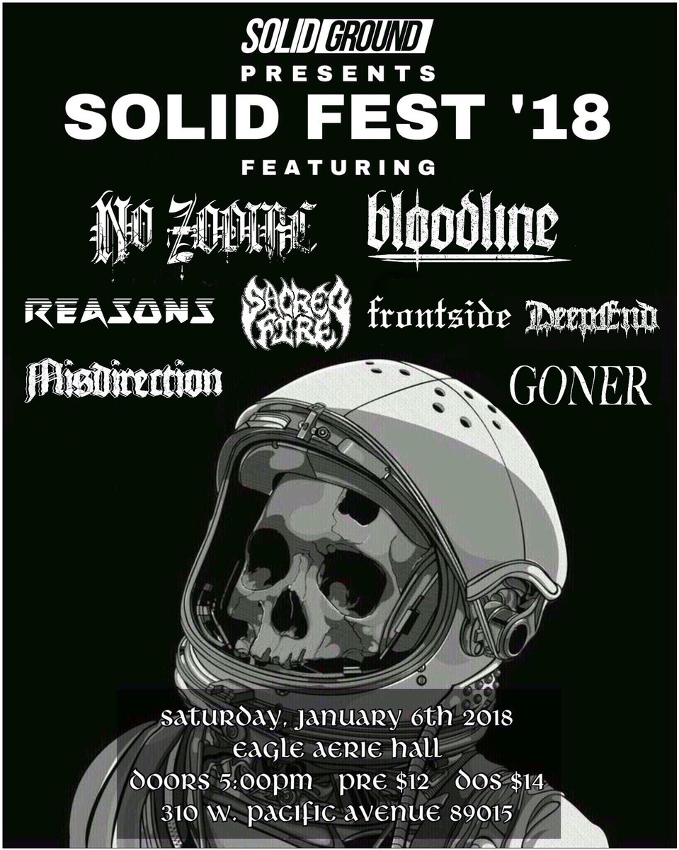 TONIGHT'S THE NIGHT! Solid Fest is here baby! Doors will be open at 5PM and first band will start shortly after. If you still need tickets let us know ASAP. #SolidFest