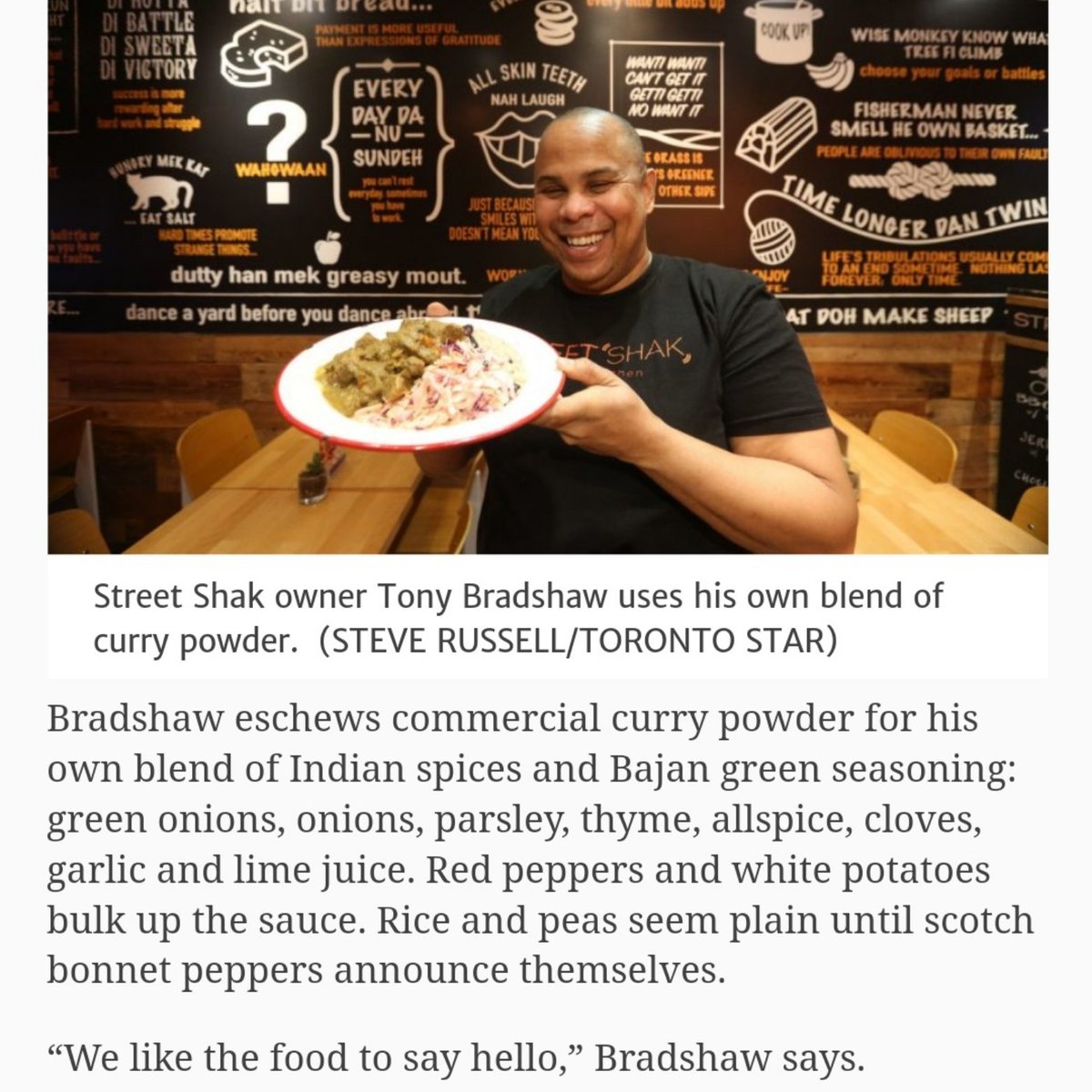 StreetShak's tweet photo. (2/3)  Amy told Tony what she was tasting in the Curry Goat and the Coconut Rice &amp; Peas. Of course, she was spot on (and Tony fanned out some more). 
☀️☀️☀️
#wemakeitwithlove #torontostar #barbados #bajan #reppingthe246 #soproud #torontoeats #fresh #Caribbean #food https://t.co/GMHPl4z55b