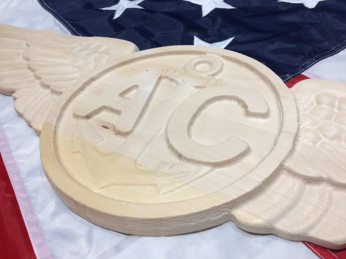 1010graphixs's tweet photo. A closeup of the US Aircrew Wings milled on my CNC. I'm going to do a youtube video on how made it. I did a couple of other projects. Here is the link: https://t.co/5UoTpiBA51 

#wood #woodwork #woodworking #woodporn #maker #handmade  #woodworking https://t.co/2EnLSfz0XG