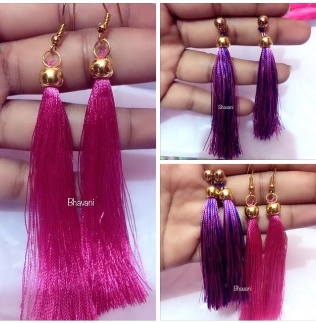 bhavanitweeting's tweet photo. Dazzle with Tassel 😉💗💜 
#ThreadJewellery #Tassel #Earrings #Handmade https://t.co/SLs4LpUtEI
