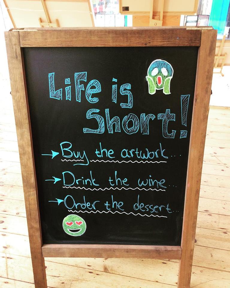 lilfordfolke's tweet photo. LIFE IS SHORT!! 😱 Make sure you always do what makes you happy !😊 We'll help you with number 1 on the list if you come in with 🍷 &amp; 🍰 😜😍
#banter #buytheartwork #drinkthewine #orderthedessert #lifeisshort #yolo #whynotright #startyourartcollection #growyourartcollection https://t.co/fxXughPYuU
