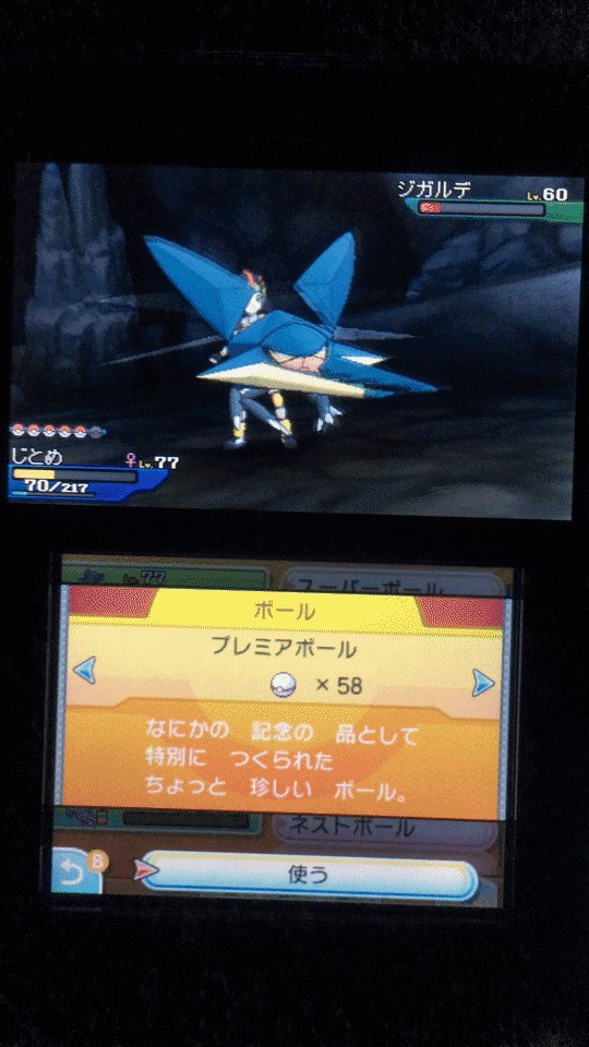 ミィン ピクの祠 岩 ある洞窟で突然出て来ました カロス地方の伝説のポケモン ジガルデ 伝説レイドプレミアチャレンジ グソクムシャが戦闘終わらせたので一度リセットしたものの プレミアボール12個で捕獲成功しました やったぜ Usum