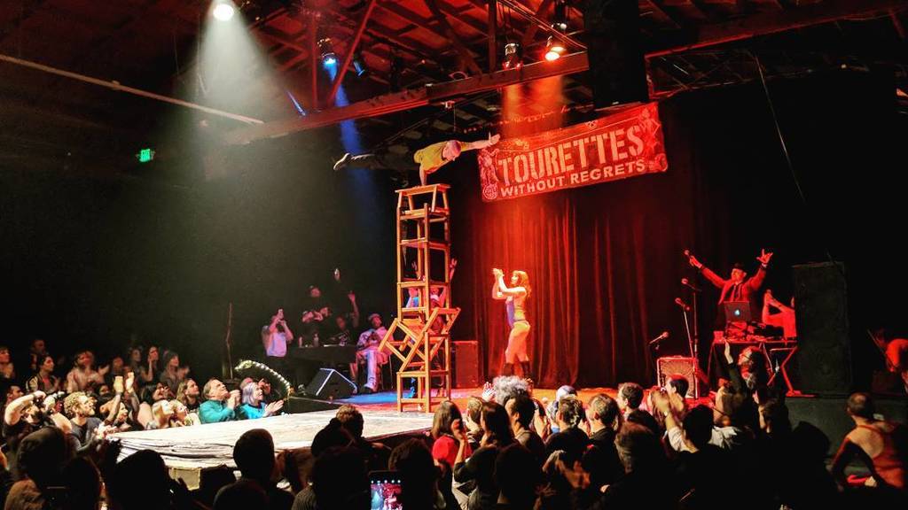 slothberr's tweet photo. Always a great time at @touretteswithoutregrets! Happy birthday, Eric! 🎂 #OaklandLove https://t.co/i7zFXJzTCa https://t.co/fZfRKgopVK