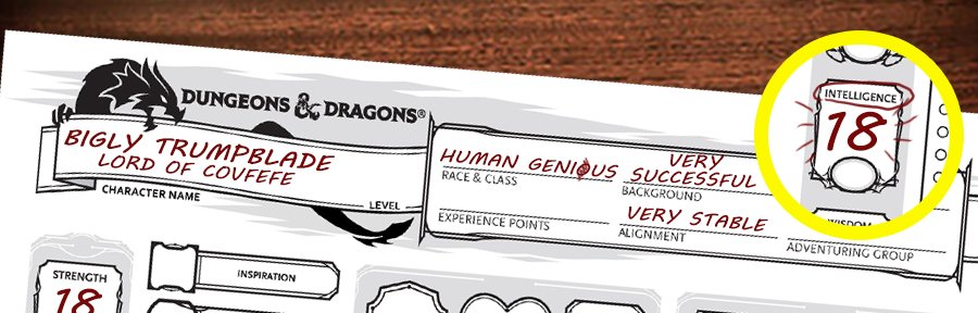 DungeonsDonald's tweet photo. Actually, in D&amp;D, my two greatest assets have been mental stability and being, like, really smart. I went from VERY successful Barbarian, to Party Leader, to Dungeon Master (on my first try). I think that would qualify as not smart, but genius...and a very stable genius at that! https://t.co/0F2b27YOwx