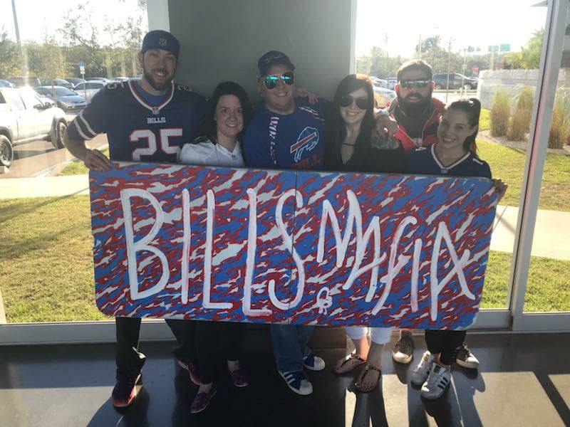 You've probably already seen the first pic; here are the #BillsMafia fans (combo of old &amp; brand new friends) in Tampa w/ their folding table that survived the <a href="/SouthwestAir/">Southwest Airlines</a> flight. They're off to JAX next! <a href="/WGRZ/">WGRZ</a> #GoBills