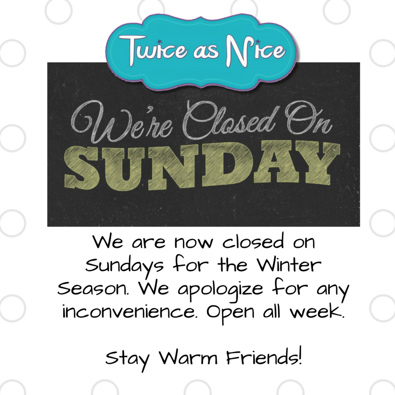 TwiceAsNiceTO's tweet photo. We will now be closed Sunday's until the Spring. We apologize for any inconvenience and look forward to seeing you throughout the week. Stay warm out there!  #twiceasnicetoronto #toronto #wychood #hillcrest #stclairavenue #stclair #humewood #kids #childrensclothing https://t.co/sKdLI3ybqS