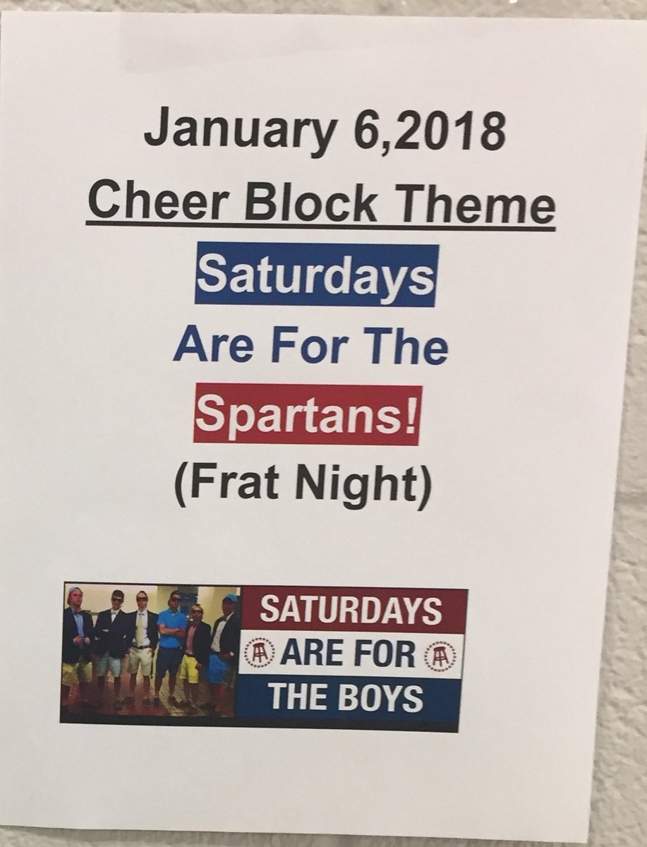 theSpartanblock's tweet photo. SATURDAYS ARE FOR THE SPARTANS! Everyone come out to the Spartans Dome and watch the boys play Princeton. Theme is Frat Night. Be there 🔴⚪️🔵 https://t.co/liHQdzKvW8
