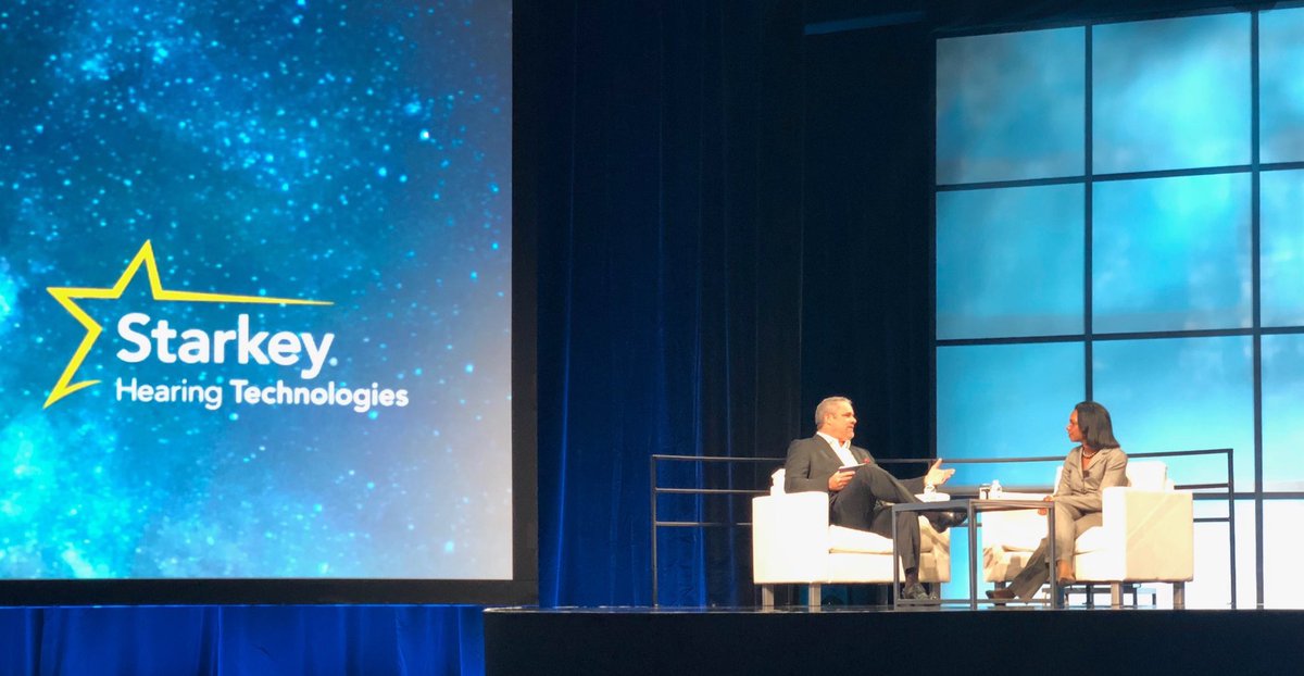 paparhodesy's tweet photo. “You might not be able to control your circumstance, but you can control your response to your circumstance”.  @ssrichards20 and @CondoleezzaRice awe inspiring with the @starkeyhearing family at #StarkeyExpo 
#BeBold #LeadersWithHeart https://t.co/Rr5qsFaa0I