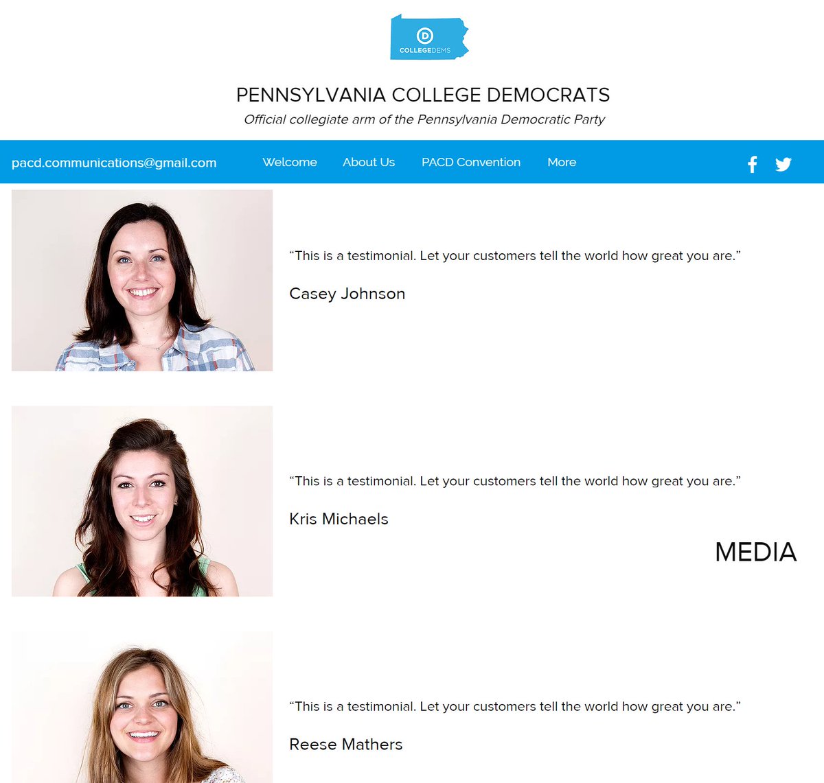 PACRFed's tweet photo. Check out these great testimonials about the @pacollegedems from their website. Such thoughtful and kind words! #BlueWave 

(We are not joking this actually exists - Check it out here: https://t.co/aaKvrZtNeO ) https://t.co/2b539RUkBz