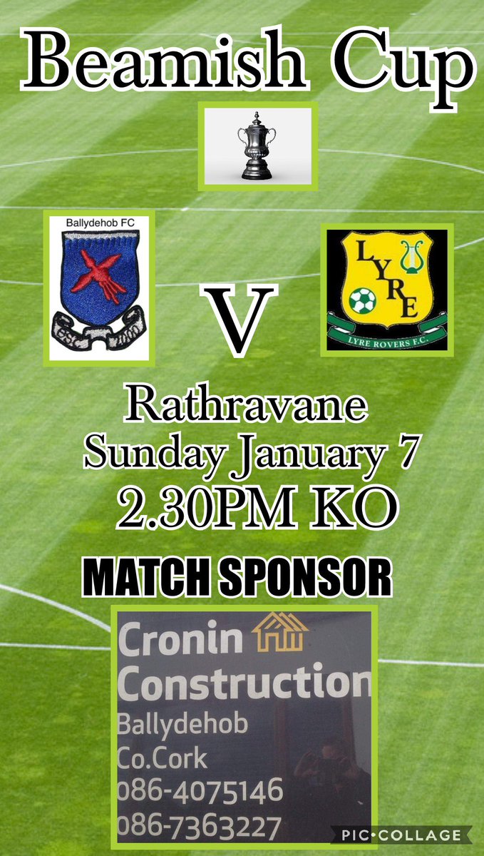 Ballydehob FC (@ballydehobfc) on Twitter photo #BeamishCup 1st Round vs <a href="/lyreroversfc/">Lyre Rovers FC</a> B in Rathravane at 2.30PM.
Please support the lads in their first game of 2018.
Hon the Hob! #BeamishCup 1st Round vs <a href="/lyreroversfc/">Lyre Rovers FC</a> B in Rathravane at 2.30PM.
Please support the lads in their first game of 2018.
Hon the Hob!