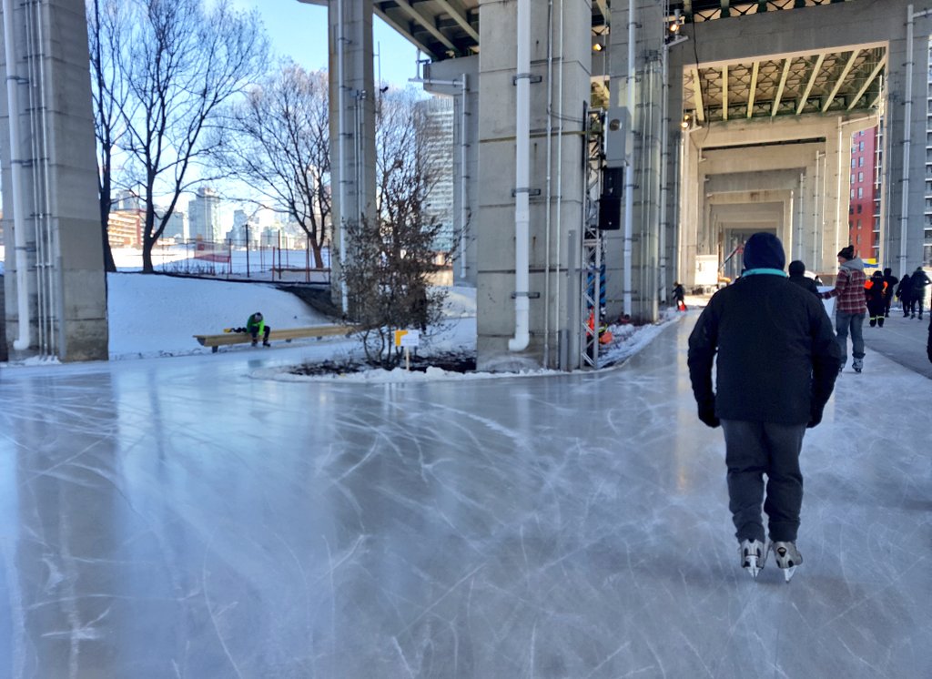chrisjamesdrew's tweet photo. Went to the opening of #TObentway. Cold but the sun helped. In the next tweet I'll post some before pictures from 2003. Fun to use the space below a highway I've been on many times. 1/2 https://t.co/NLL84rpuHw