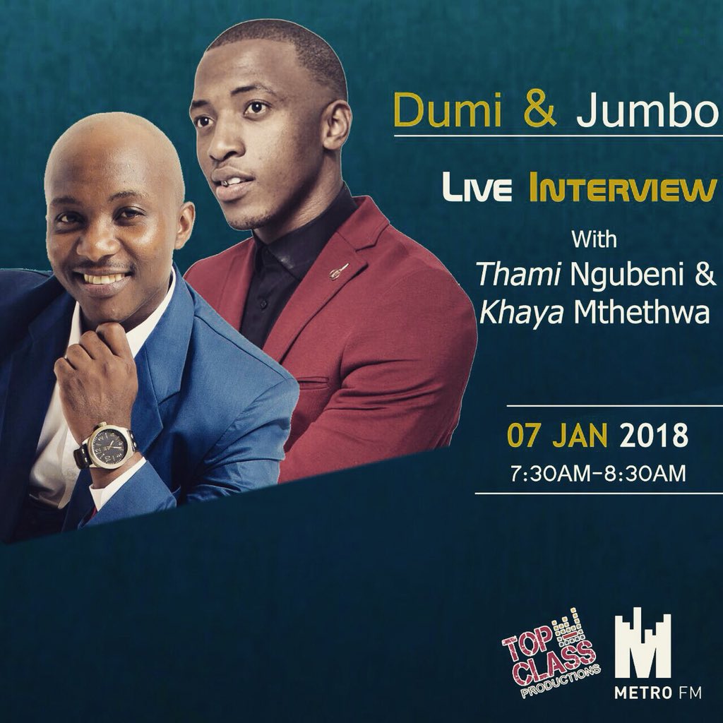 Dumi_MkokstadSa's tweet photo. Hallo guys 
Would kindly retweet this tweet for me 

Tomorrow I will Live be Live on Metro  with JUMBO

Please do tune in 
#ULWANDLE https://t.co/UbYfakAyNe