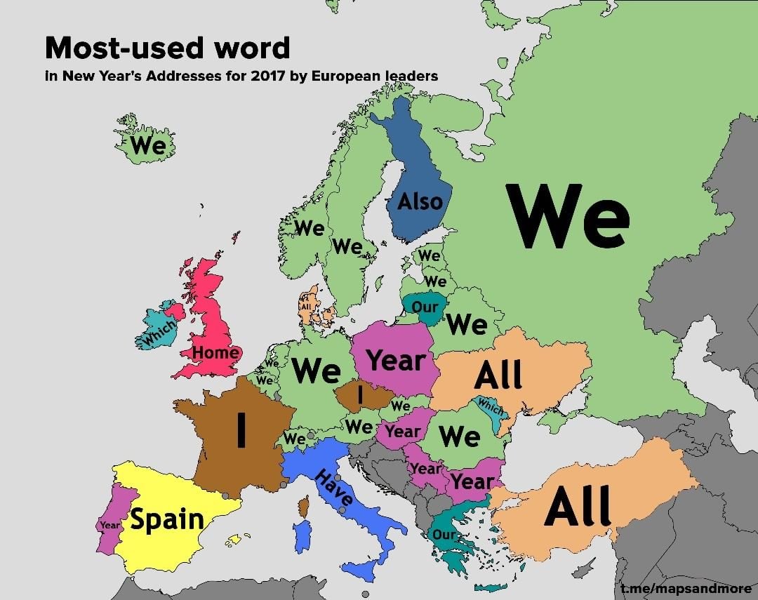 vilallongapac's tweet photo. Boníssim i tremendament clarificador: la paraula més utilitzada pels líders de cada país europeu en els discursos de Cap d'Any 2017. Via @andreu_gonzalez https://t.co/z1x9zjGfen