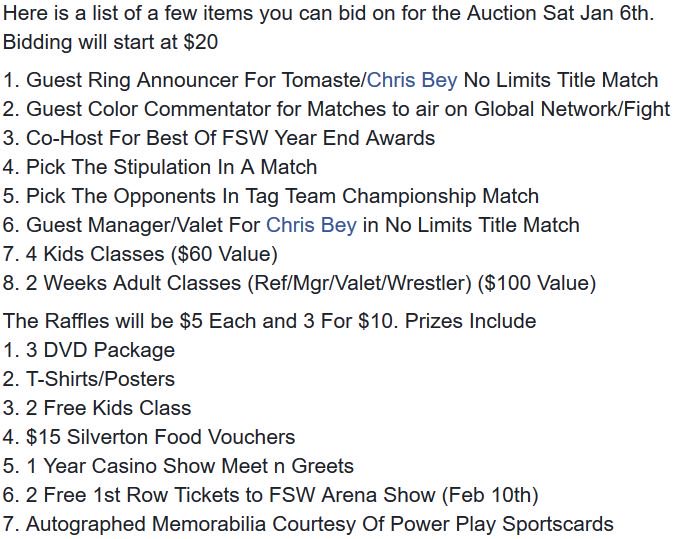 FSWVegas's tweet photo. TONIGHT | FSW ARENA | 6035 Harrison Dr. #LasVegas 

2017 YEAR-END AWARDS
Find out who was the best of the best last year!

AUCTION / RAFFLE 
Your chance to be a commentator, ring announcer, manager/valet, match-maker &amp; more!

Plus great action w/ your favorite FSW athletes! https://t.co/G17tbure6U