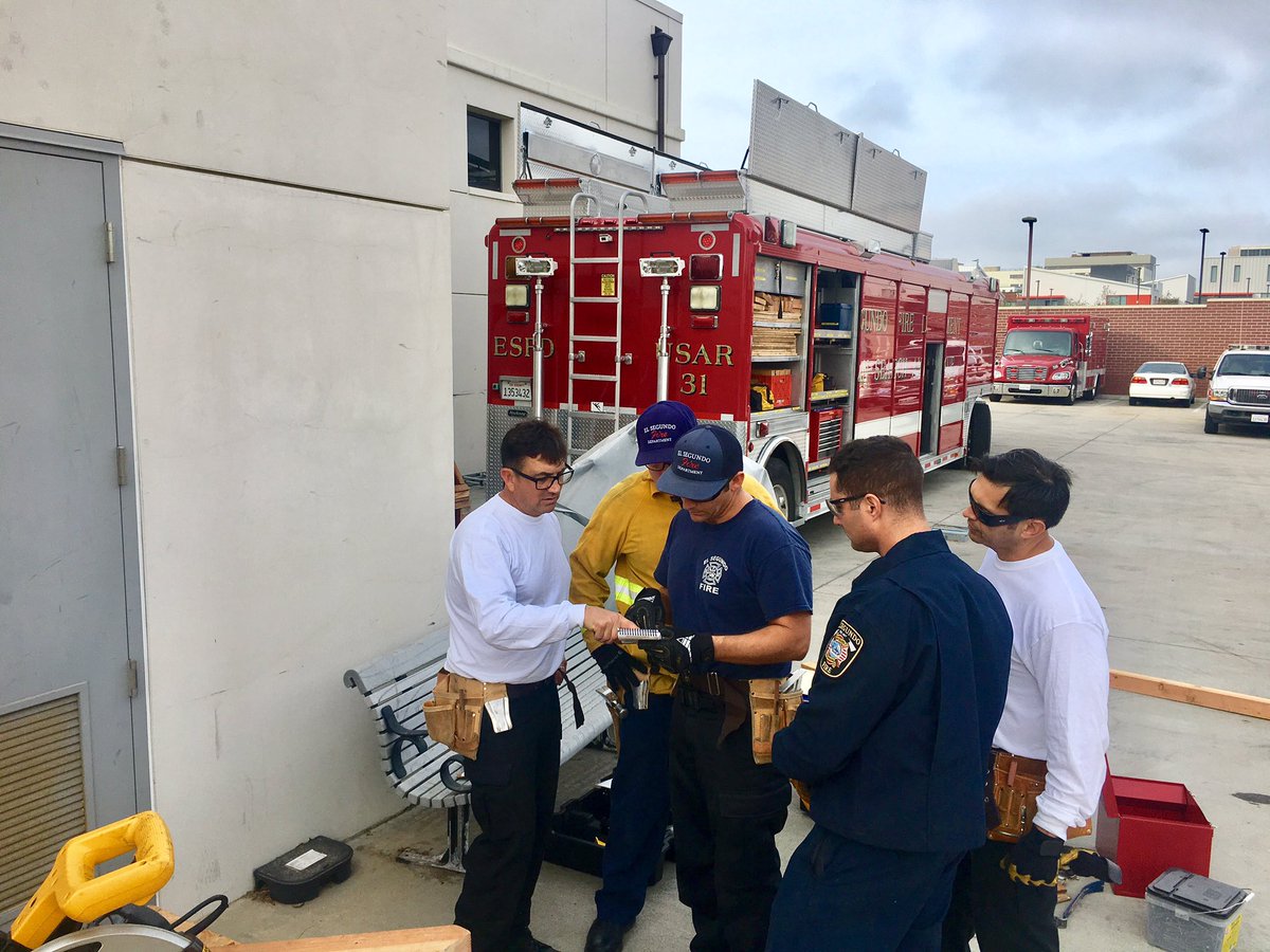 ESFD members are training today on USAR shoring operations. Specifically, they are building shores that are used to support a wall, when a building has been compromised during a collapse from an earthquake or a vehicle striking a building. #allrisk