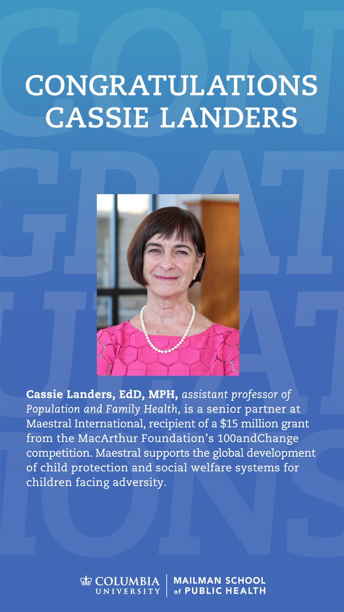 ColumbiaMSPH's tweet photo. Congratulations, Mailman assistant professor Cassie Landers, whose work with @MaestralIntl received a $15 million grant! #MSPHProf https://t.co/IVjXraFQ18