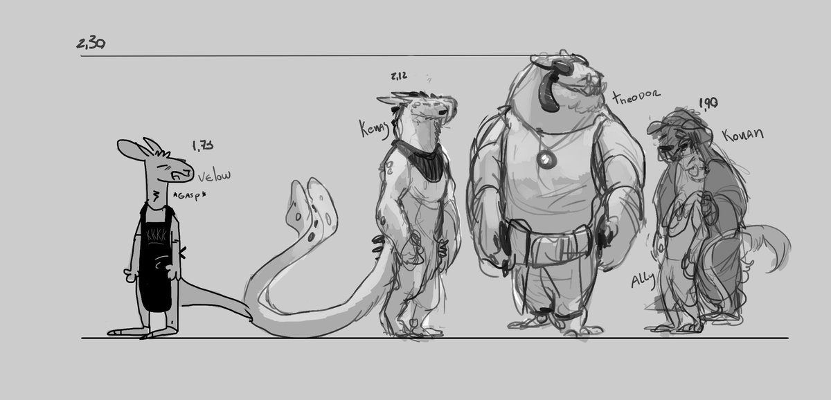 Eu tava fazendo uns rascunhos dos meus ocs pra comparar o tamanho de cada um E MEUDEUS A VELOW É PEQUETUCHA DMAIS PERTO DELES