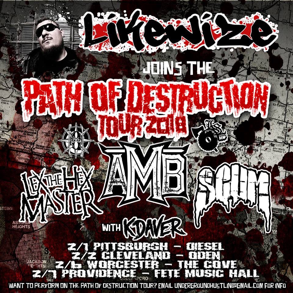 majikninjaent's tweet photo. Here we go Ninjas #likewize is joining The #PathOfDestructionTour featuring @AxeMurderBoyz @lexthehexmaster & @SCUM412 ☠️
It gets under way this month!!!
#majikninjaentertainment #mne #lsp #scum #likewize #axemurderboyz #amb #lexthehexmaster #mnetakeover #underground https://t.co/kIiKxG1P86