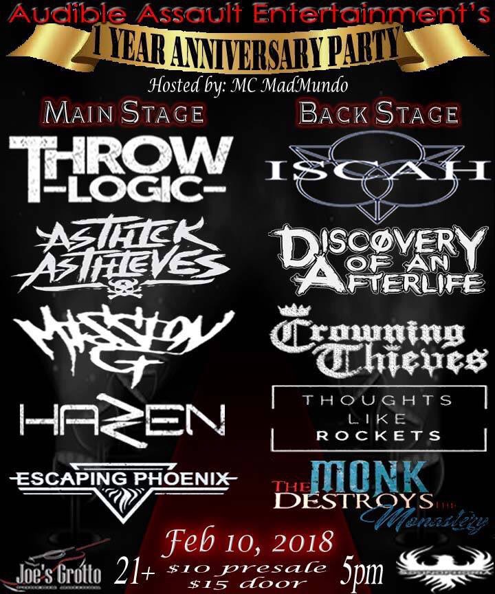 throwlogic's tweet image. Tickets now on sale! @JoesGrottoMV #concerts #livemusic #phoenixmusic #Metalhead #TrendingNow #throwlogic #Bands #musicians #audibleassaultentertainment @BallzMikey @Billy_Virus #performers #occupyavenue