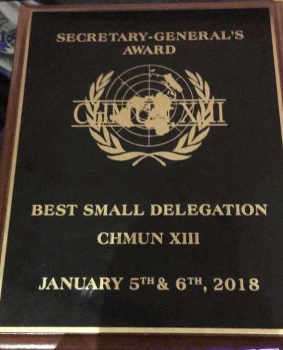 And of course, shoutout to all the Marshall delegates who attended #CHMUNXIII: we won best small delegation! #getMUNey