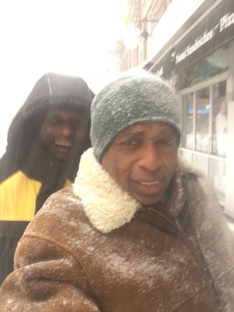Bawaneca's tweet photo. 🎶Let it Snow, let it Snow, let it Snow, it’s off to work we go! 🎶 Looking like the Seven Dwarfs marching in single file through the woods! #actorgrind #actorlife #actorshavingfun https://t.co/NiWAXL3bTs