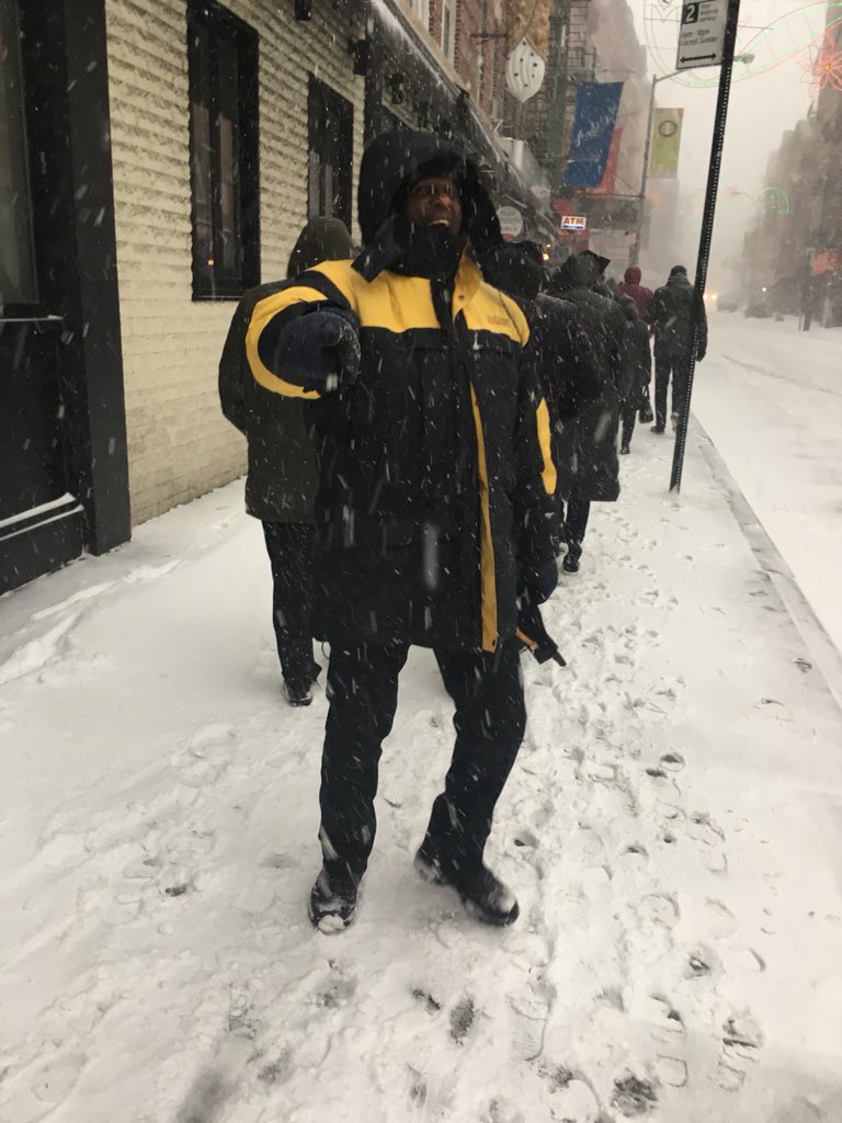 Bawaneca's tweet photo. 🎶Let it Snow, let it Snow, let it Snow, it’s off to work we go! 🎶 Looking like the Seven Dwarfs marching in single file through the woods! #actorgrind #actorlife #actorshavingfun https://t.co/NiWAXL3bTs