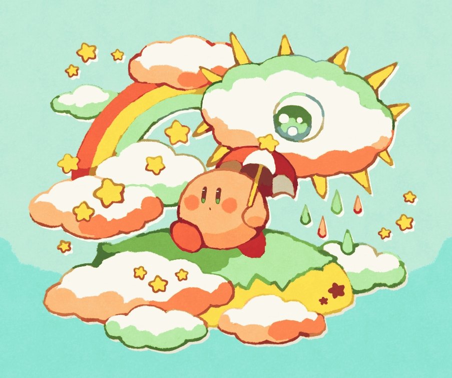 kirby rainbow cloud umbrella star (symbol) rain holding umbrella holding  illustration images