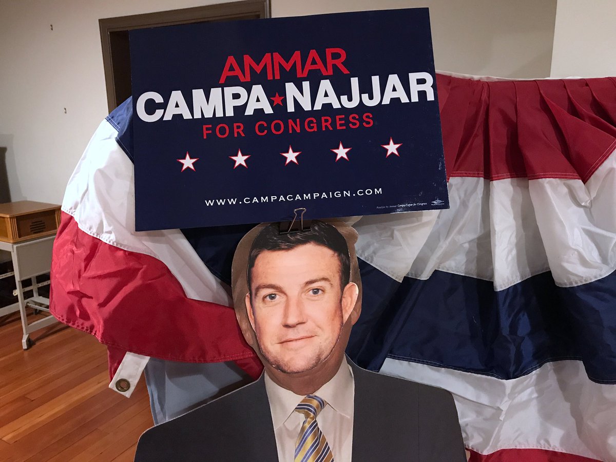 SDIndivisible's tweet photo. #Indivisible CA50 kicks off 2018 election season 🇺🇸with raucous endorsement rally for @ACampaNajjar for Congress

More than 100 citizens, many new to Indivisible, signed up 2 register voters, canvass, do GOTV and fundraise 💰

Dirty Duncan @Rep_Hunter, we will #Flipthe50th blue https://t.co/wjeq2XNjky