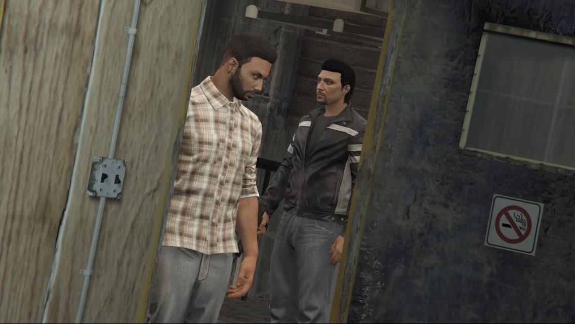 HayleyGTA's tweet photo. *Hayley starts making his way into the hideout*

CH: “C’mon. Enter. I’ve got the plans laid out here. This thing should go smoothly, so don’t worry. I promise, we’ll be far out of sight. I’ve somehow got a guy who’s willing to do this.” https://t.co/ZRE2xDtcET