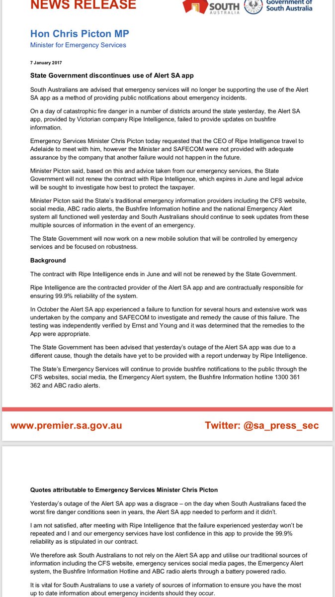 MatthewPantelis's tweet photo. The #AlertSA app will no longer be used by SA emergency services, after again failing during yesterday’s bushfires #FIVEaaNews https://t.co/v8FwVCvh3c